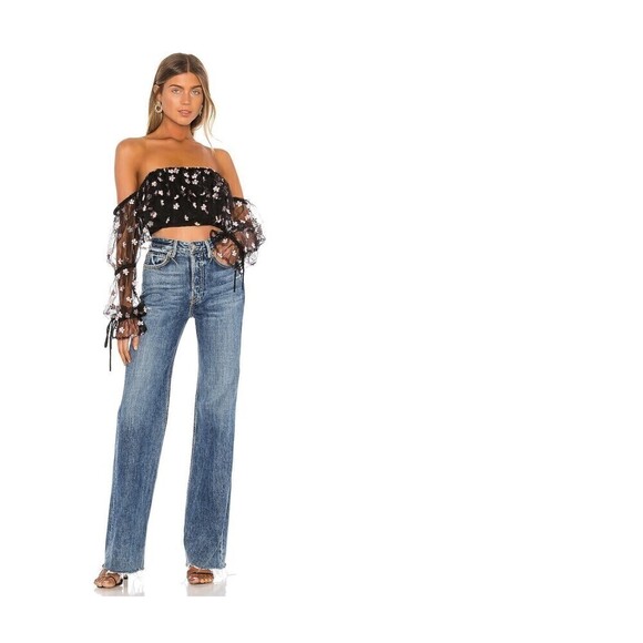 Lovers + Friends NWT Juliana Floral Mesh Crop Top Black Pink Medium - Picture 4 of 11